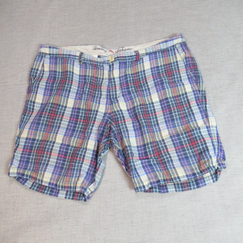 Tommy Bahama Shorts Mens 42 Plaid Chino Linen Blend Golf Preppy Coastal Resort
